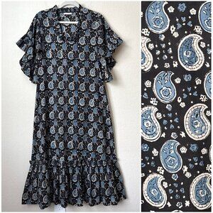 Fitzroy & Willa Boho Paisley Printed Ruffle Trim Hem Maxi Dress